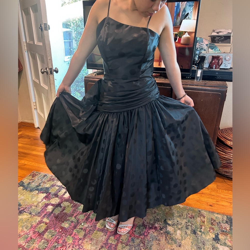 🎃Vintage 80’s Jennifer Moore Black Polka Dot Party/Prom Dress